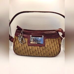 Christian Dior Columbus Burgundy Leather Canvas Handbag